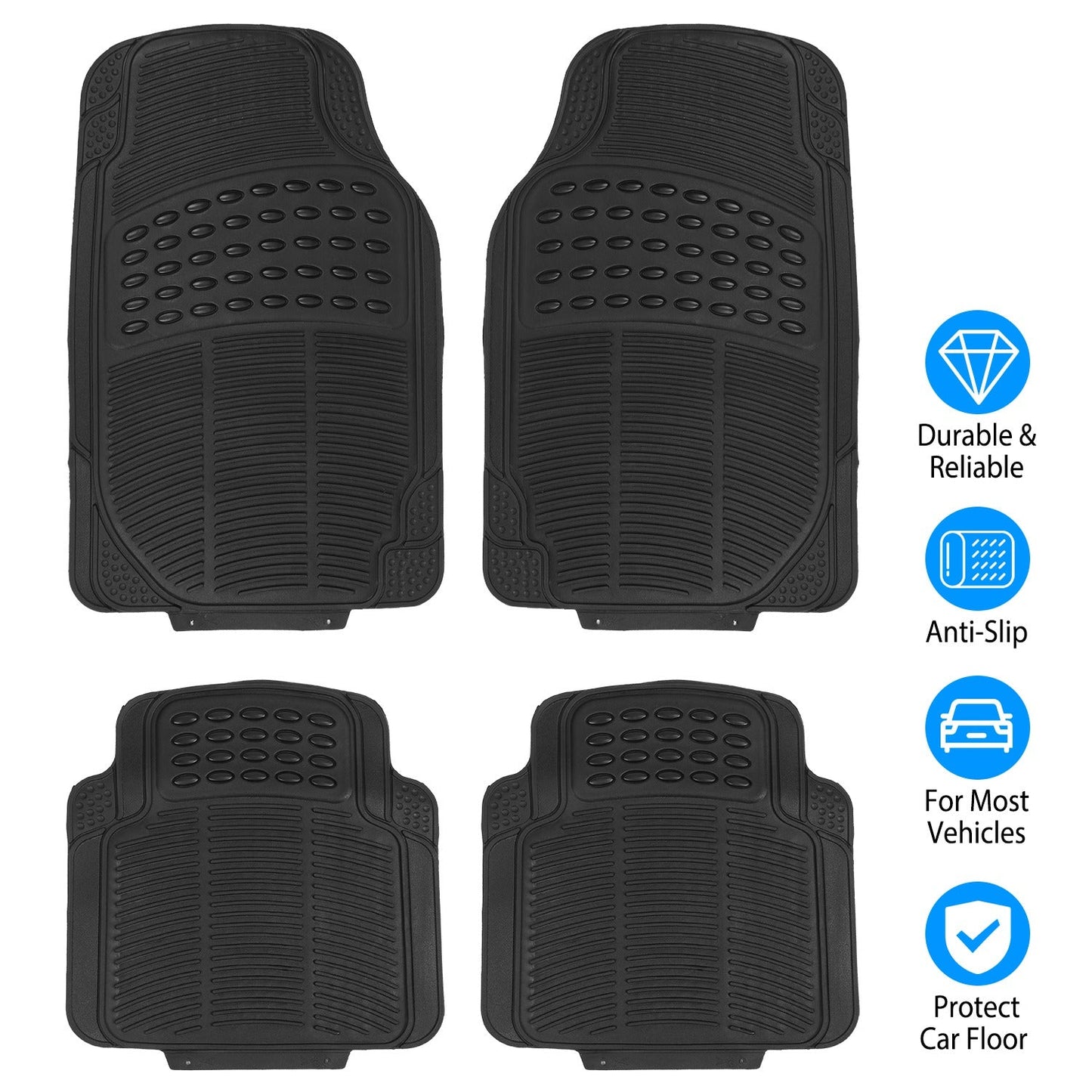 4Pcs Automotive Floor Mats Front and Rear PVC Rubber Floor Mats Heavy Duty Drive Vehicle Car Mats with Trimmable Design Fit Most Cars SUVs Trucks