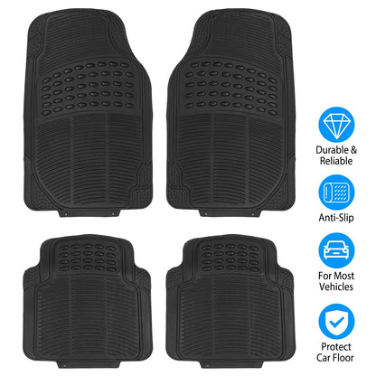 4Pcs Automotive Floor Mats Front and Rear PVC Rubber Floor Mats Heavy Duty Drive Vehicle Car Mats with Trimmable Design Fit Most Cars SUVs Trucks