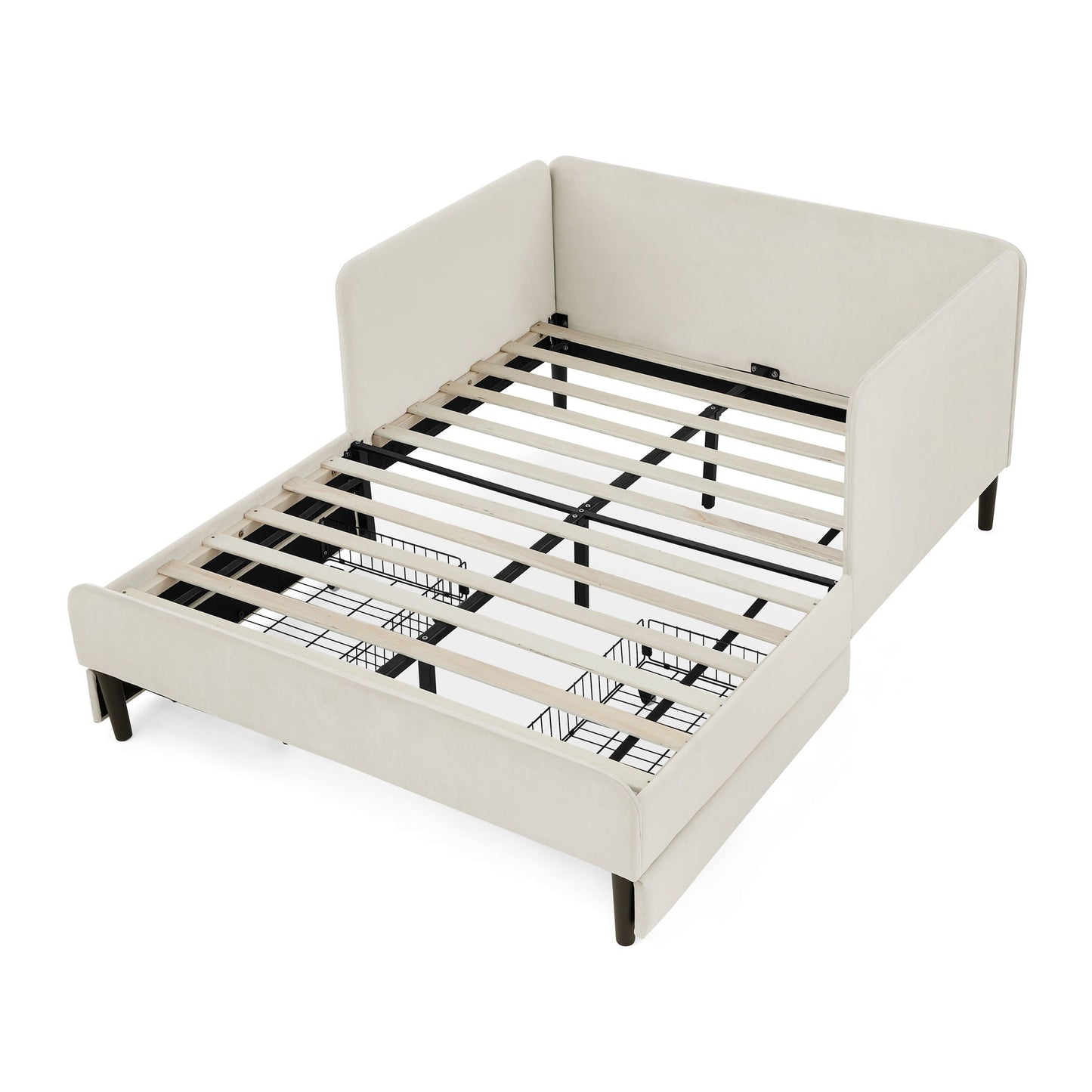 Upholstered Platform Bed Frame With 2 Storage Drawers And Adjustable Sofa Bed