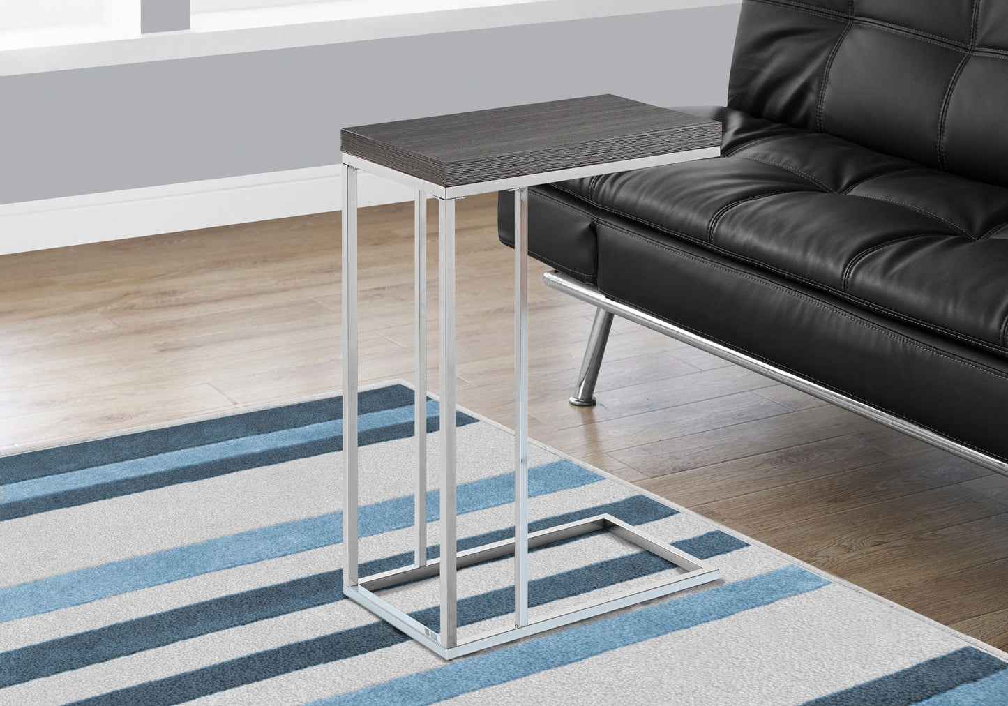 Accent Table, C-Shaped with Tempered Glass - Contemporary & Modern