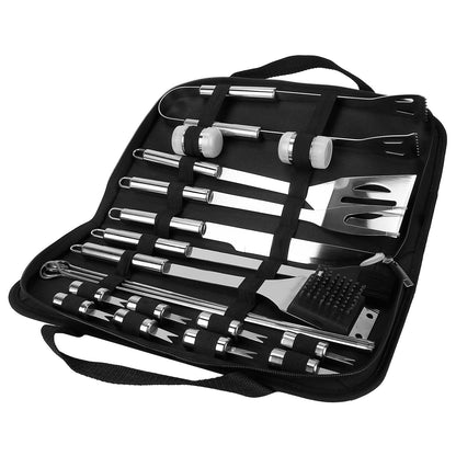 Stainless Steel BBQ Grill Tool Kit Grilling Utensil Accessories w/ Spatula Tongs Fork Knife_x000B__x000B_Brush Pepper Salt Shaker Bottle Grilled Skewers Corn Need