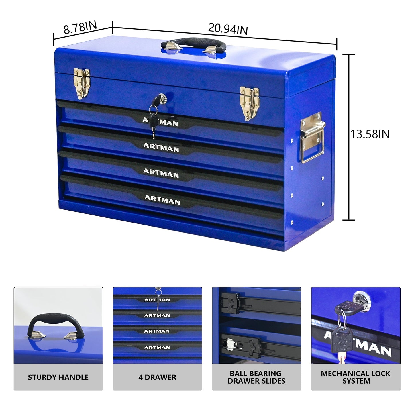 20-inch Steel Portable Tool Box With Drawers