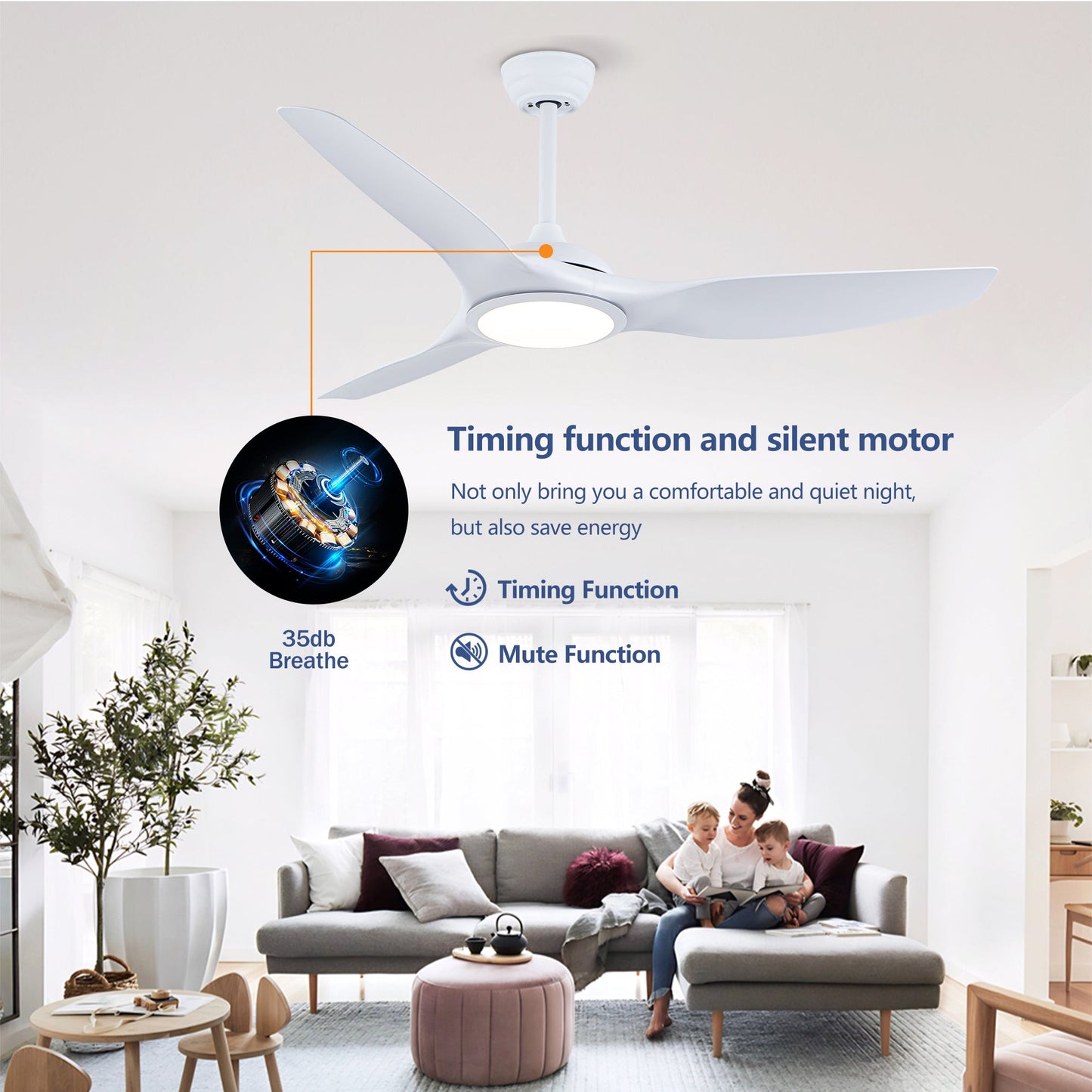 52 Inch ABS Blades Ceiling Fan with LED Light Kit