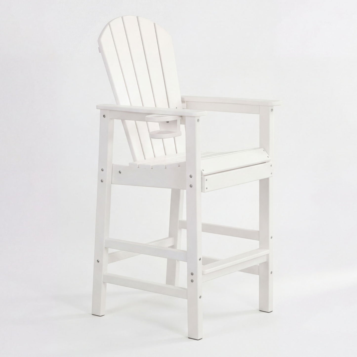 Outdoor Bar Height Adirondack Patio Chair With Cup Holder And Armrests All Weather UV Resistant - White