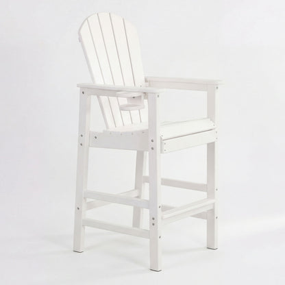 Outdoor Bar Height Adirondack Patio Chair With Cup Holder And Armrests All Weather UV Resistant - White