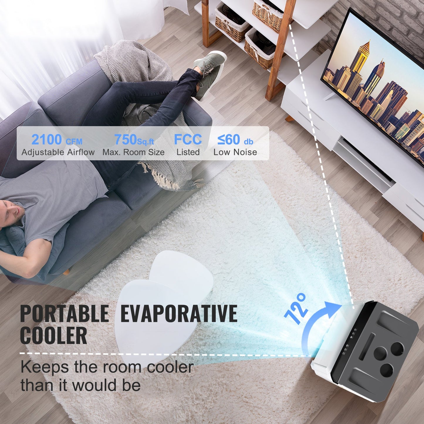 Evaporative Air Cooler with 2100 CFM and 135° Oscillation