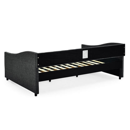 Upholstered Tufted Daybed With 2 Drawers, Waved Arms