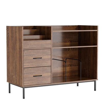 Eco-Friendly Vinyl Record Player Stand With Flip-Top Storage, Media Console With Dual Outlets And Dustproof Drawers