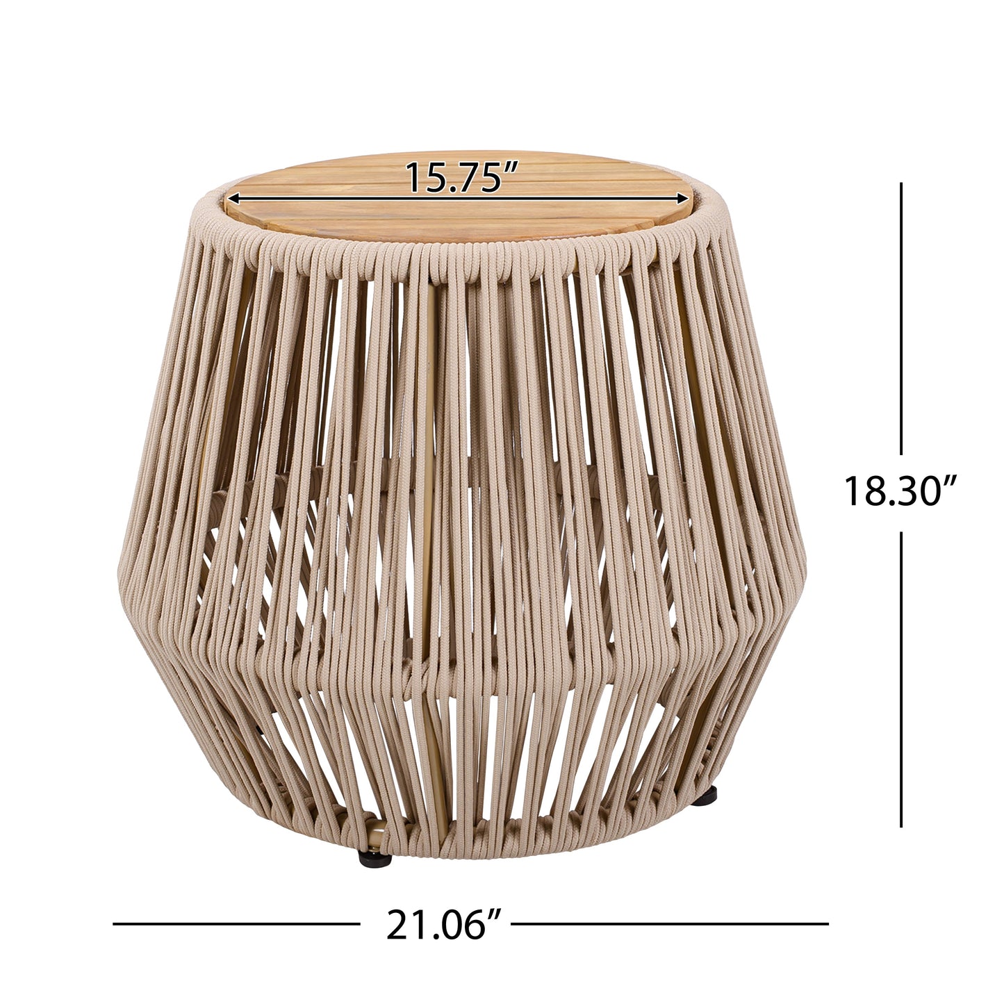 Acacia Wood Side Table with Beige Rope Base