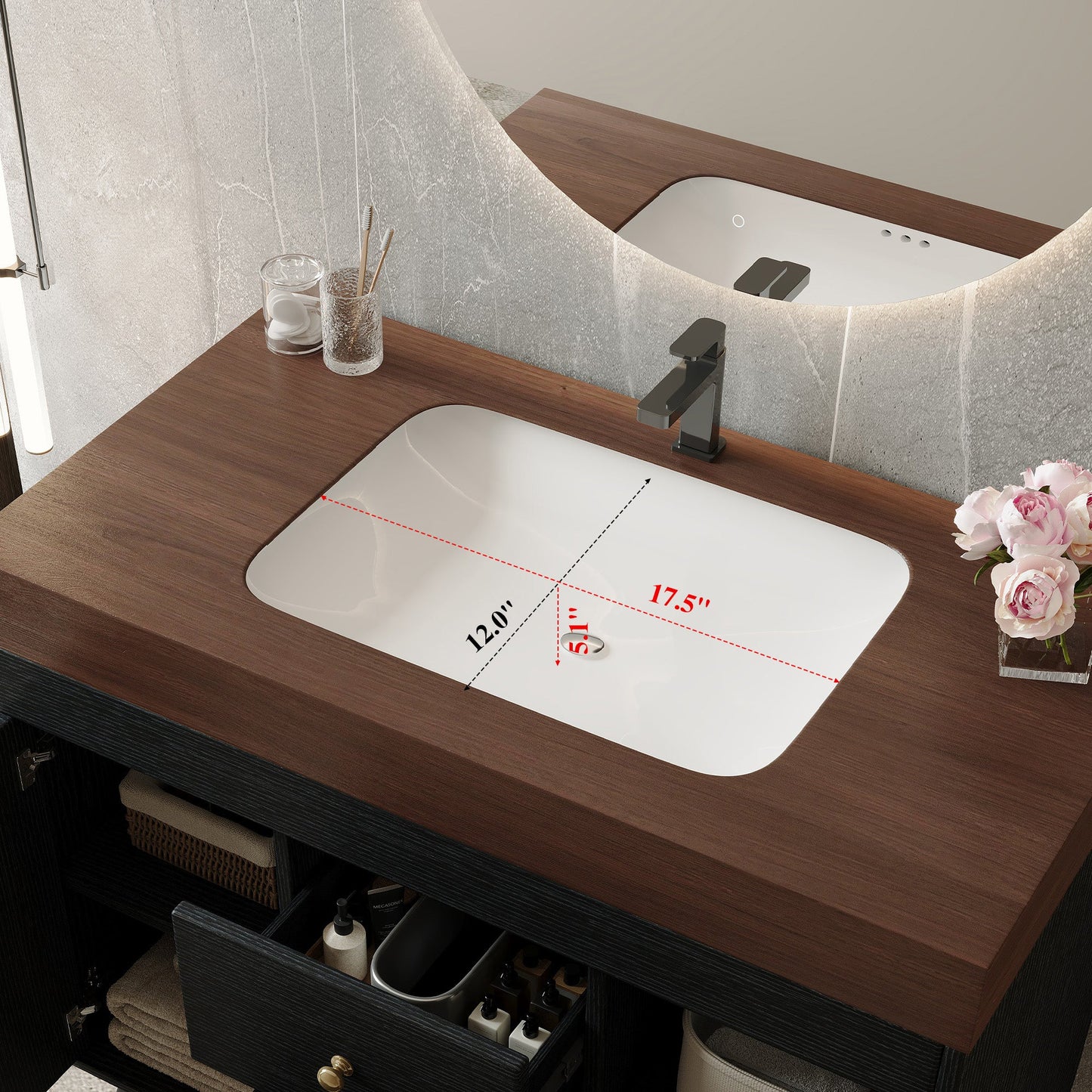 36" Modern Freestanding Bathroom Vanity with Sintered Stone Top, Ceramic Sink & Smart Storage