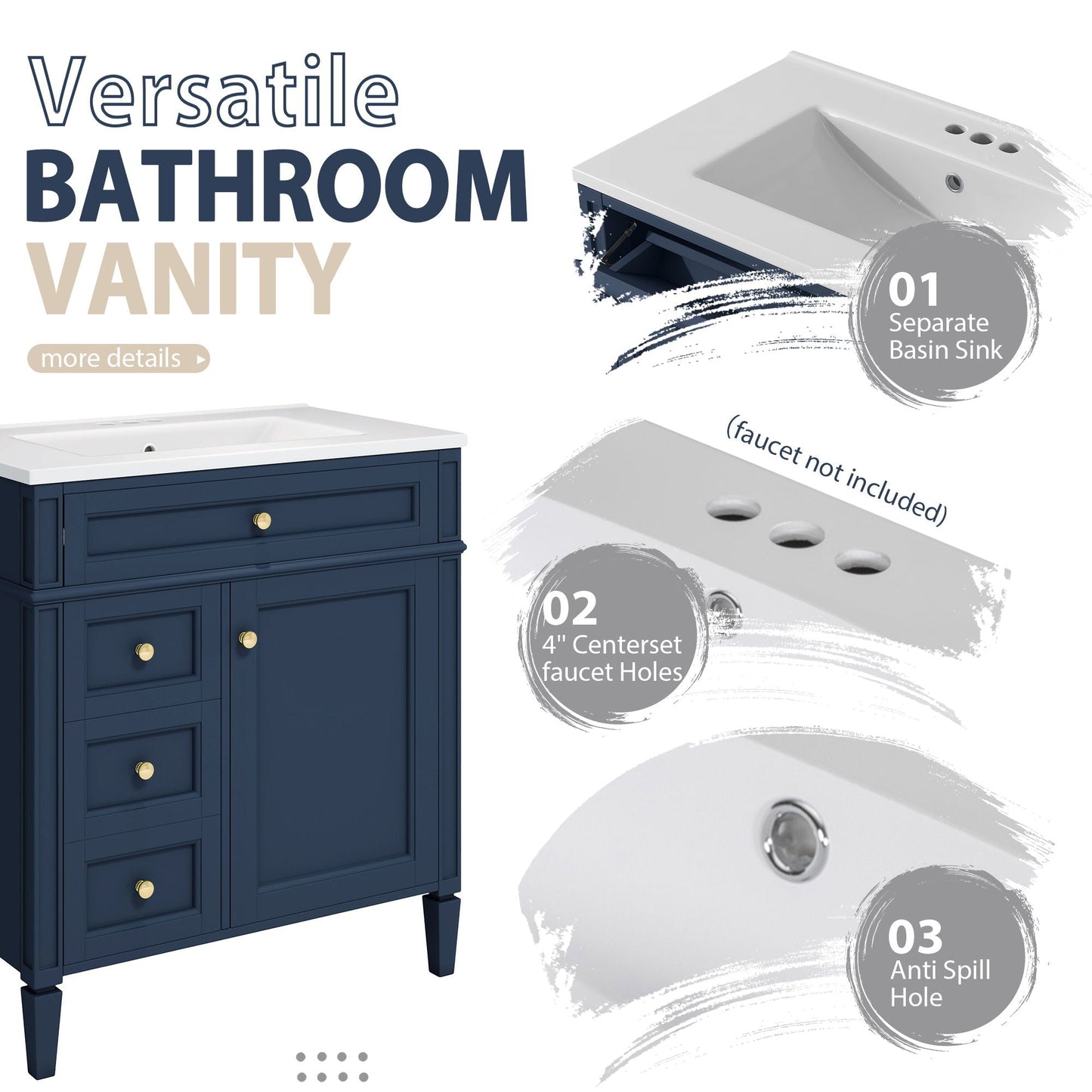 Bathroom Vanity With Medicine Cabinet, Royal Mirror Cabinet, Modern Bathroom Storage Cabinet With 2 Soft Closing Doors And 4 Drawers