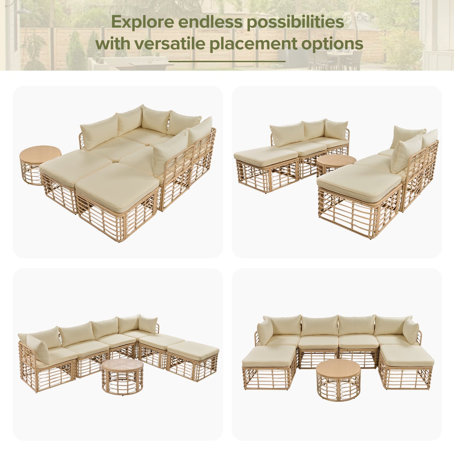 7 Pieces Outdoor Patio Furniture, All-Weather Rattan Sectional Sofa Set with Thick Cushions and Pillows, Freely Combined Conversation Sets for Garden, Backyard, Balcony, Brown