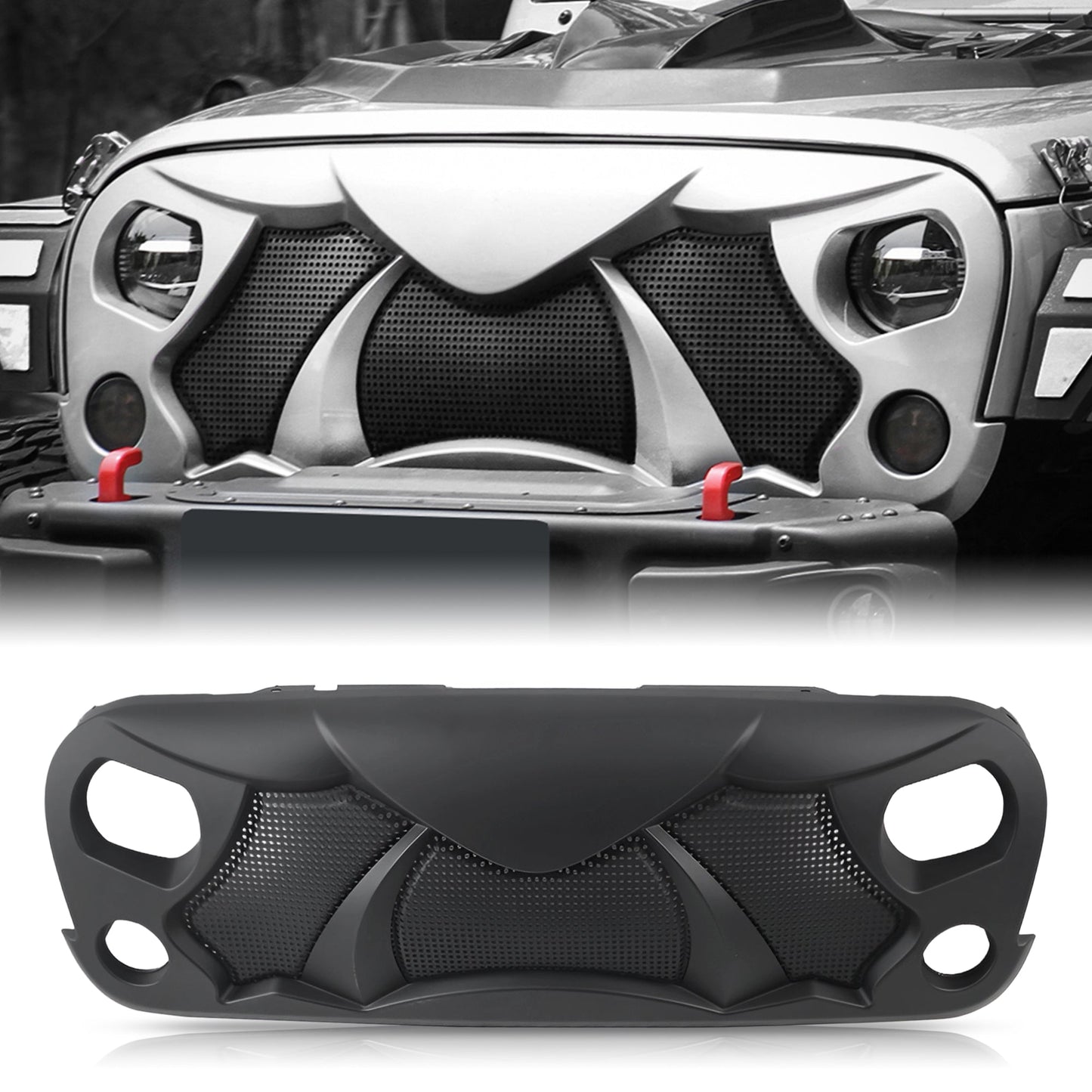 Halloween Front Grille Grid Grill for 2007-2017 Jeep Wrangler Rubicon Sahara Sport JK/JKU, Matte