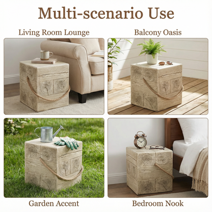 Outdoor Wood Grain Square MGO Side Table with Simulated Braided Cord