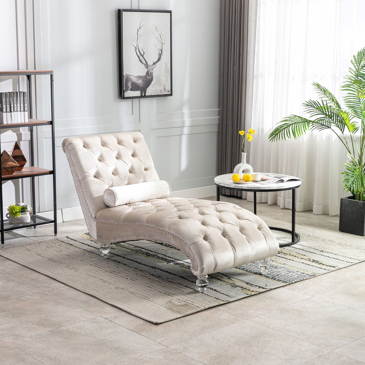 Chaise Lounge Indoor, Button Tufted Upholstered Chaise Lounge Chair With Pillow