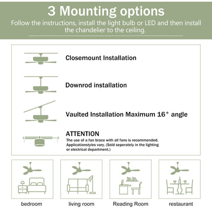 52" Solid Wood Blades Ceiling Fan with Light and Remote Control