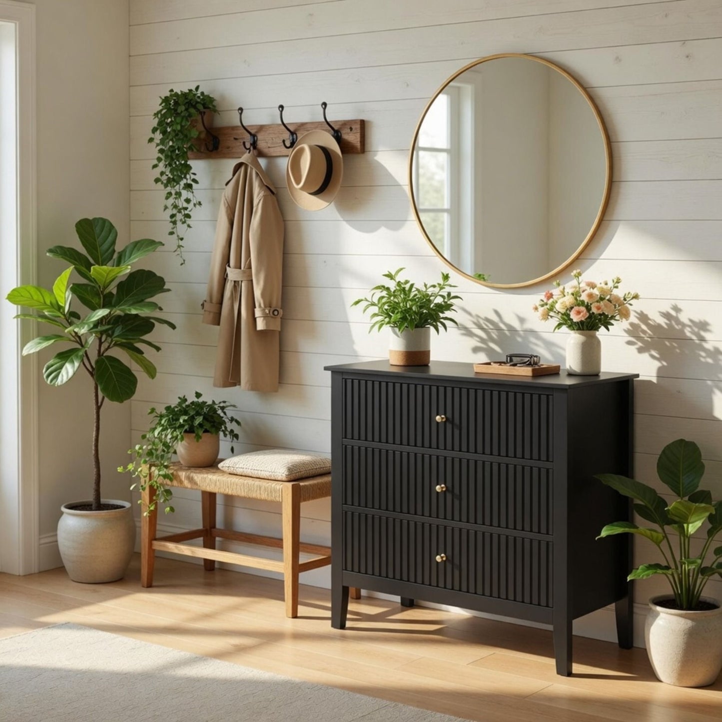 Fluted 3 Drawer Nightstand With Soft Close Slides