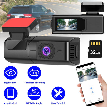 2K HD Front Dash Cam For Car With IPS Screen Night Vision Loop Recording Included 32G Storage Card 140¡ Wide Angle WiFi App Control Front Dashcam