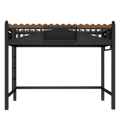 Twin XL Size Loft Bed with Ladders and Storage Shelves