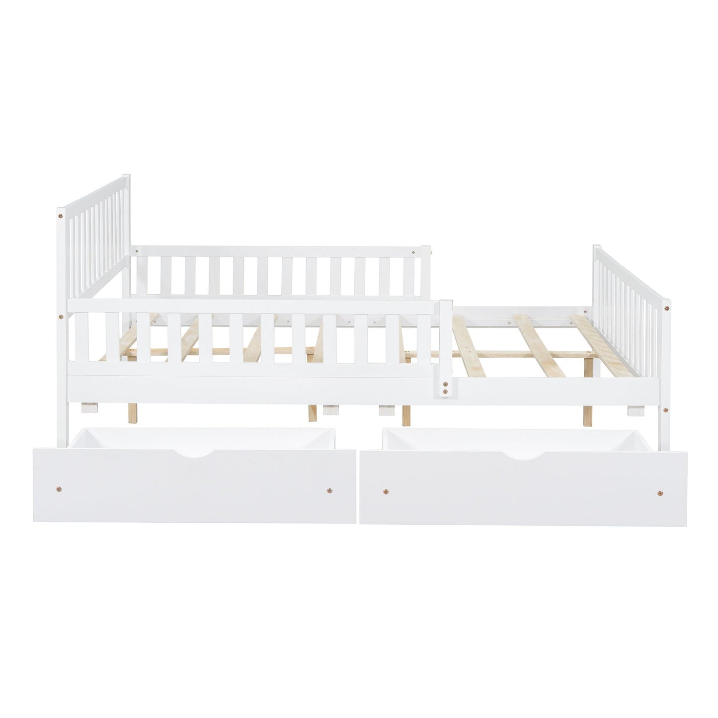 Platform Bed With Guardrails On Both Sides And 2 Storage Drawers