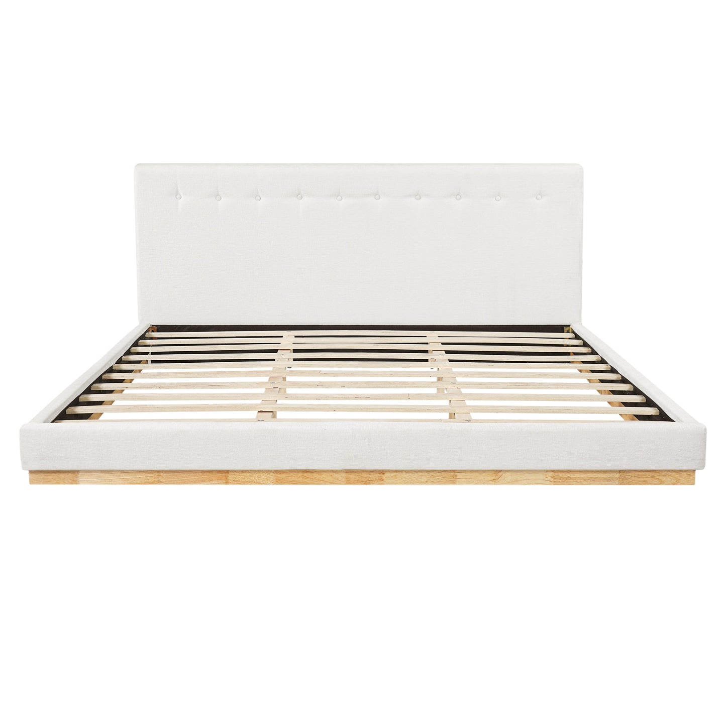 Solid Rubber Wood Platform Bed with Upholstered Headboard