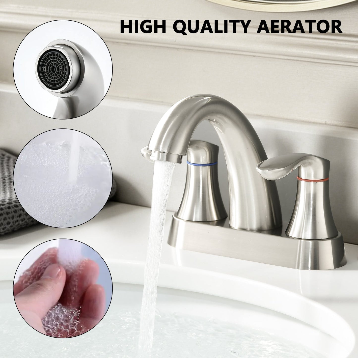 Two Handle 4 Inch Centerset Bathroom Sink Faucet with Pop-Up Drain, Brushed Nickel