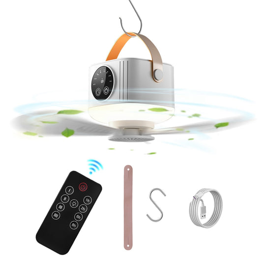 Rechargeable Tent Ceiling Fan with LED Light & Remote Control