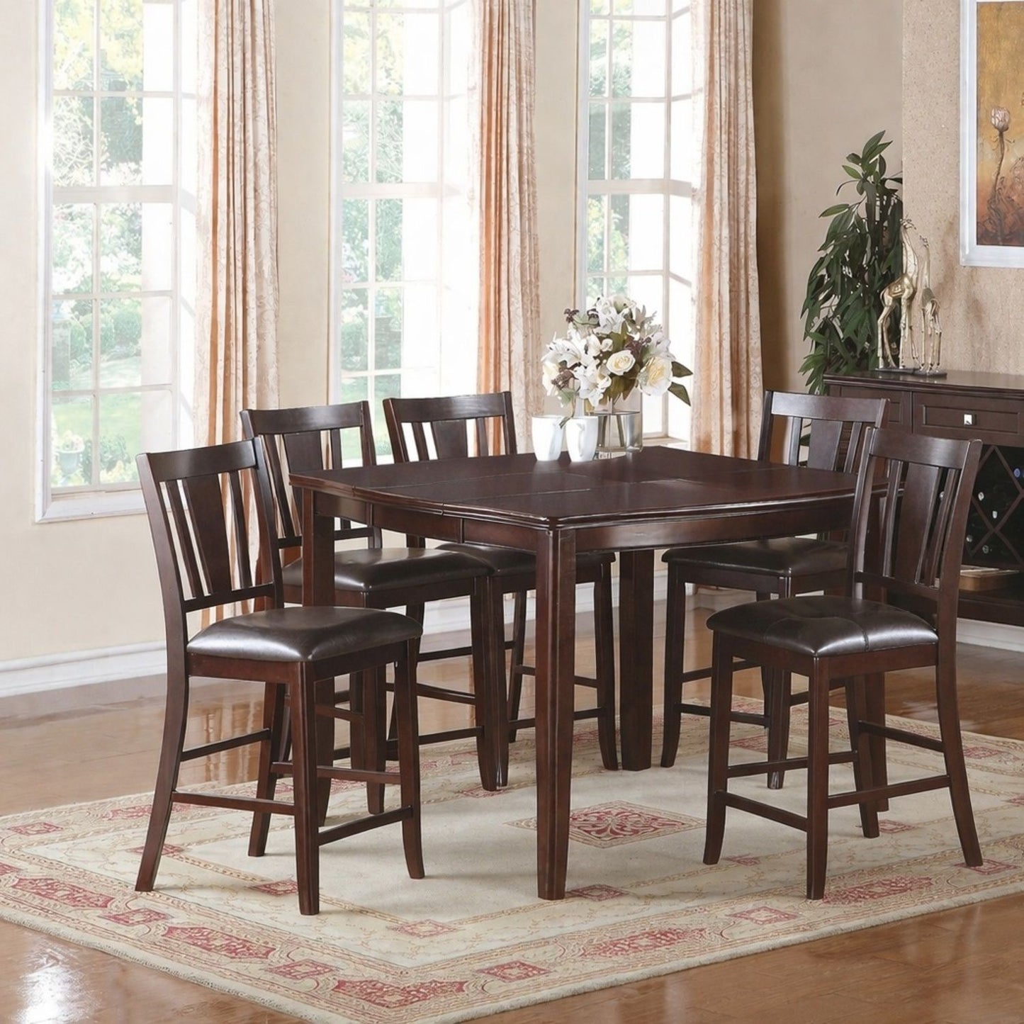 7 Piece Counter Height Dining Set With Butterfly Leaf Table And Chairs - Brown / Espresso