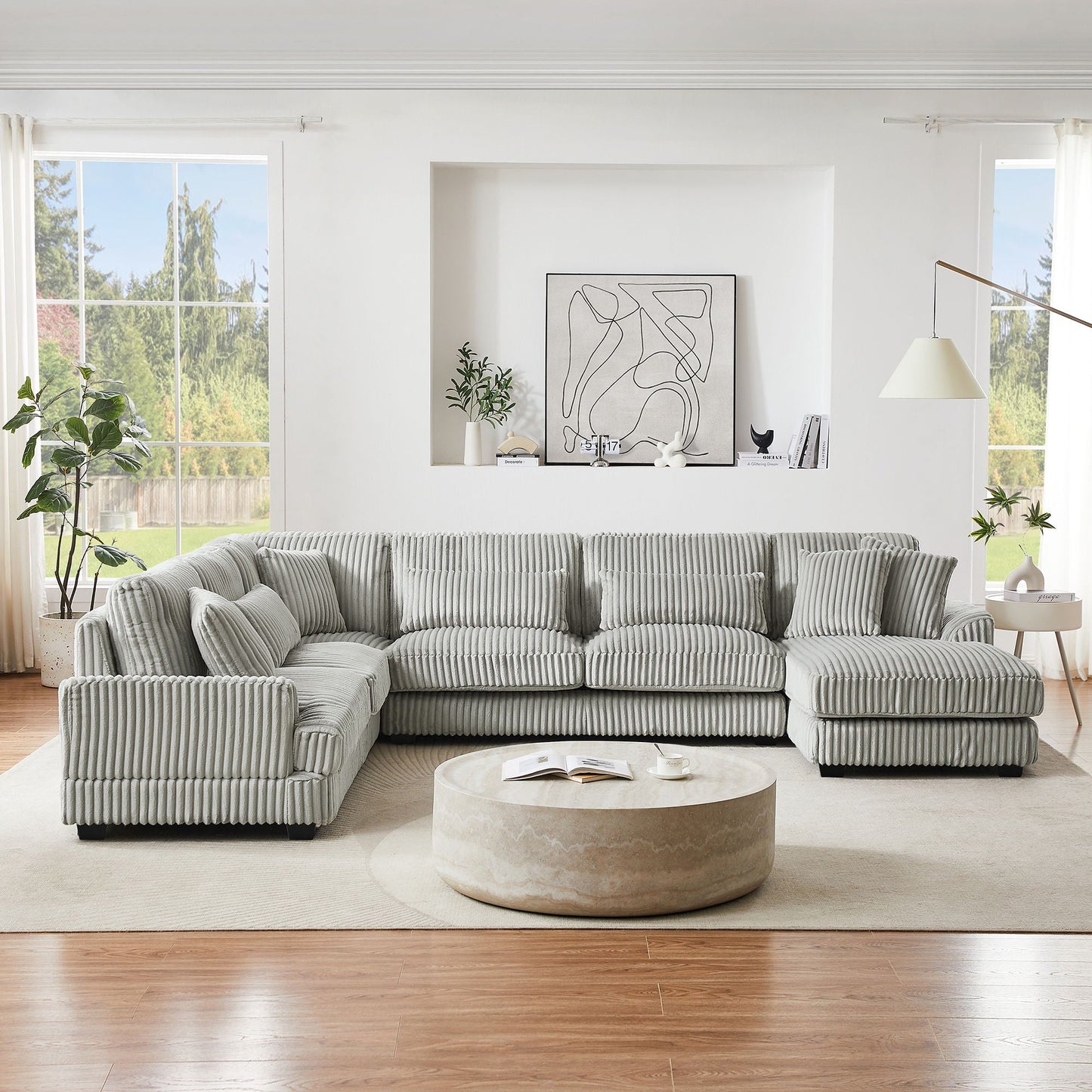 U - Shaped Sectional Sofa With Chaise Lounge, Oversized Living Room Sofa - Gray