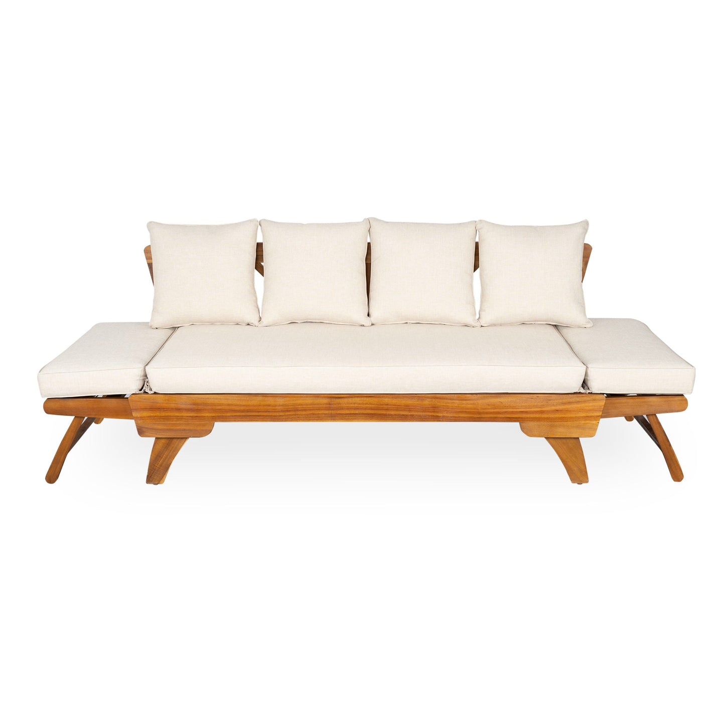 Outdoor Patio Daybed Sofa, 3 Seat Sofa With Foldable Arm 4 Back Pillows