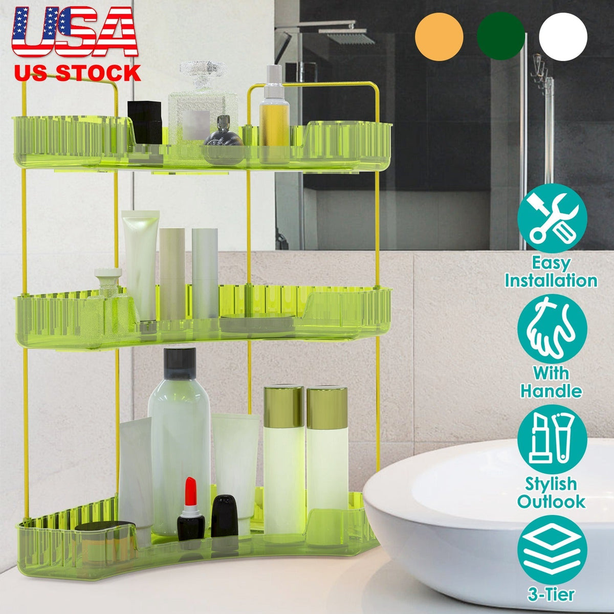 Bathroom Countertop Organizer 3 Tier Corner Makeup Storage Shelf Vanity Cosmetic Perfume Tray Clear Corner Rack for Bedroom Bathroom Kitchen