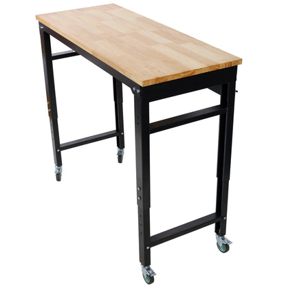 48" Wide Rolling Workbench with Adjustable Height - Dark Gray, Wood