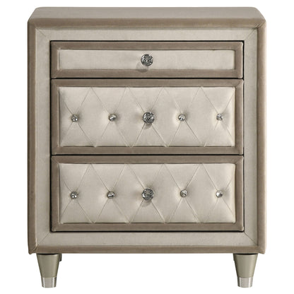 Antonella Upholstered 3-drawer Nightstand Ivory and Camel