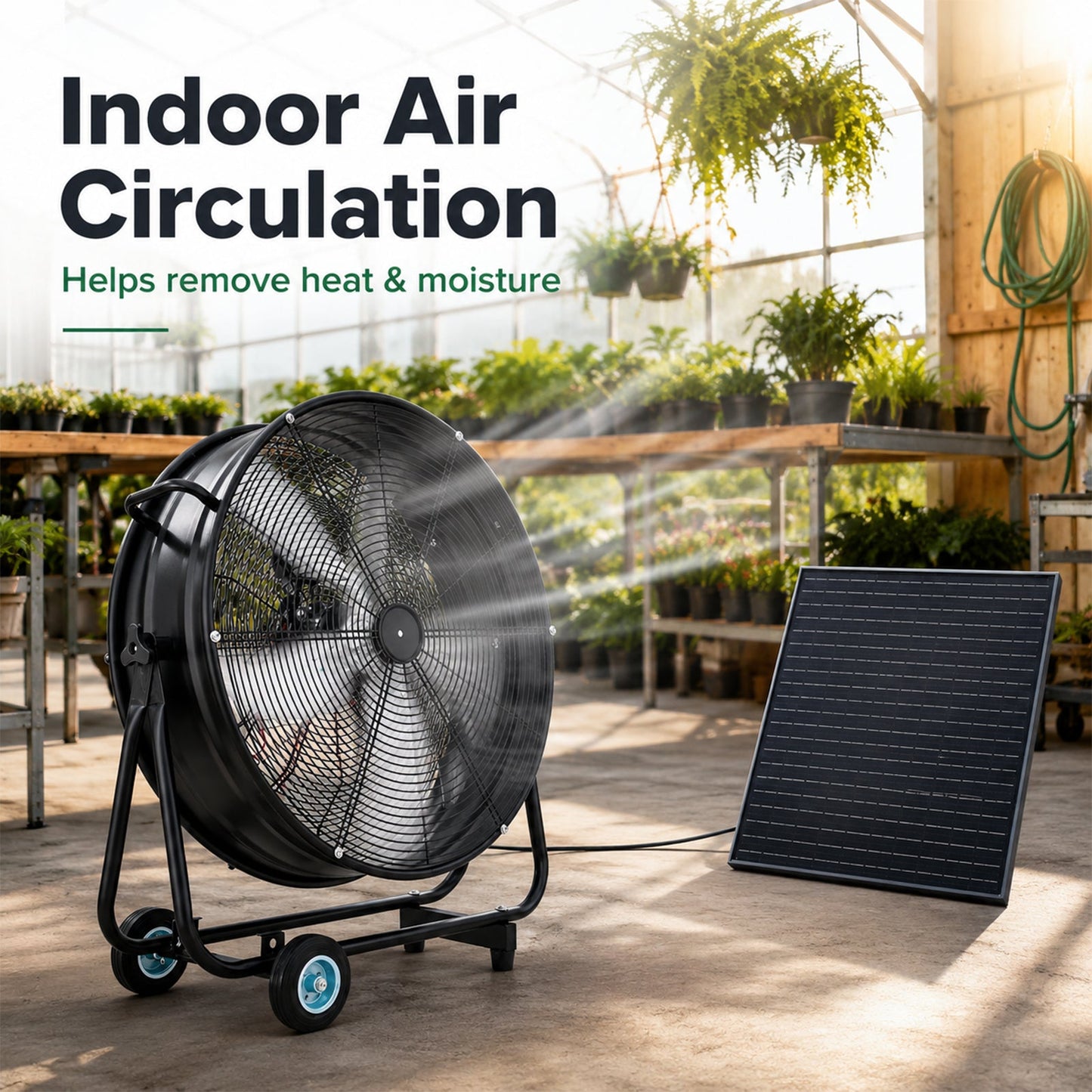 30" Wheeled Solar Fan with 140W Adjustable Monocrystalline Solar Panel