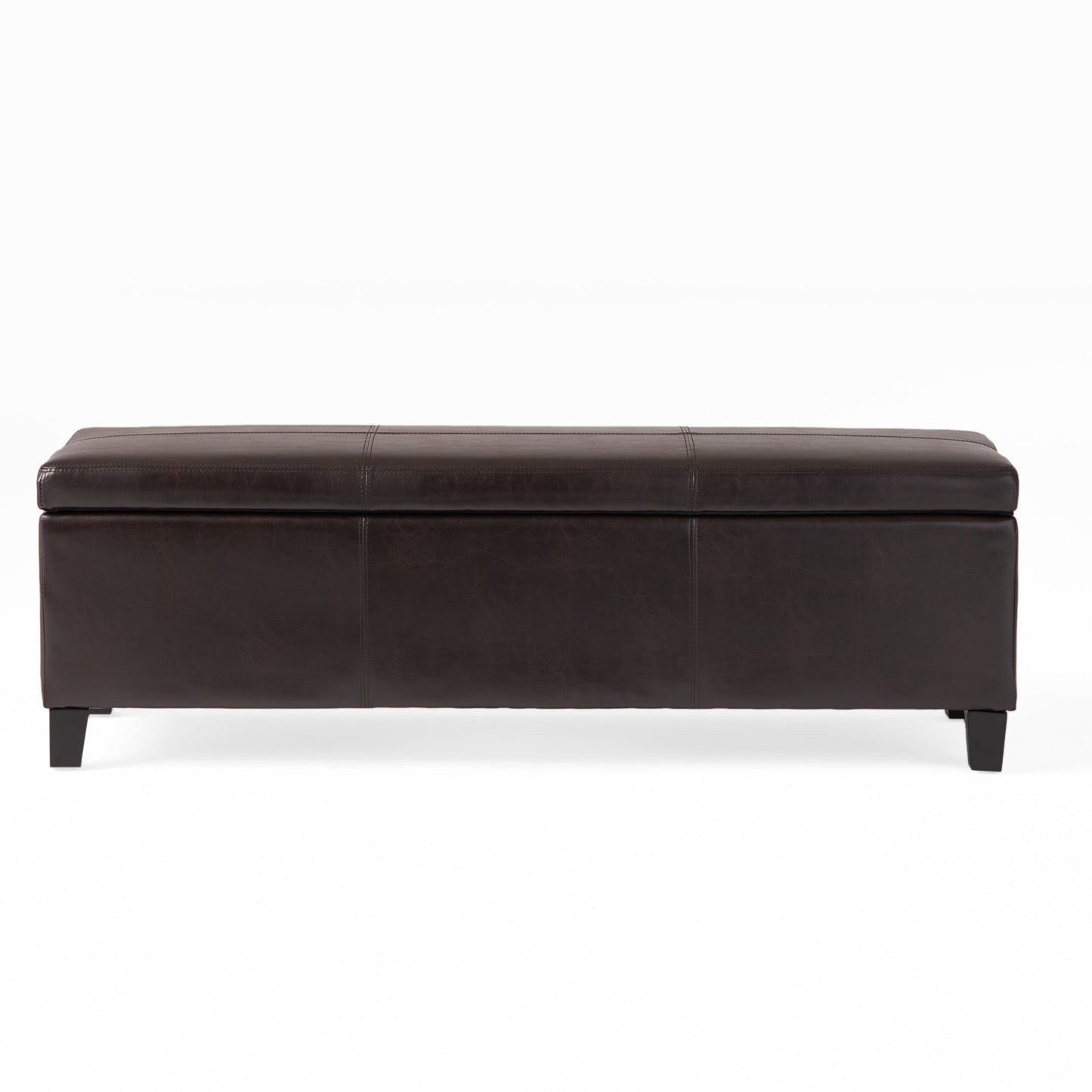 Upholstered PU Leather Storage Ottoman with Solid Wooden Legs