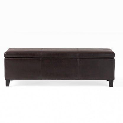 Upholstered PU Leather Storage Ottoman with Solid Wooden Legs