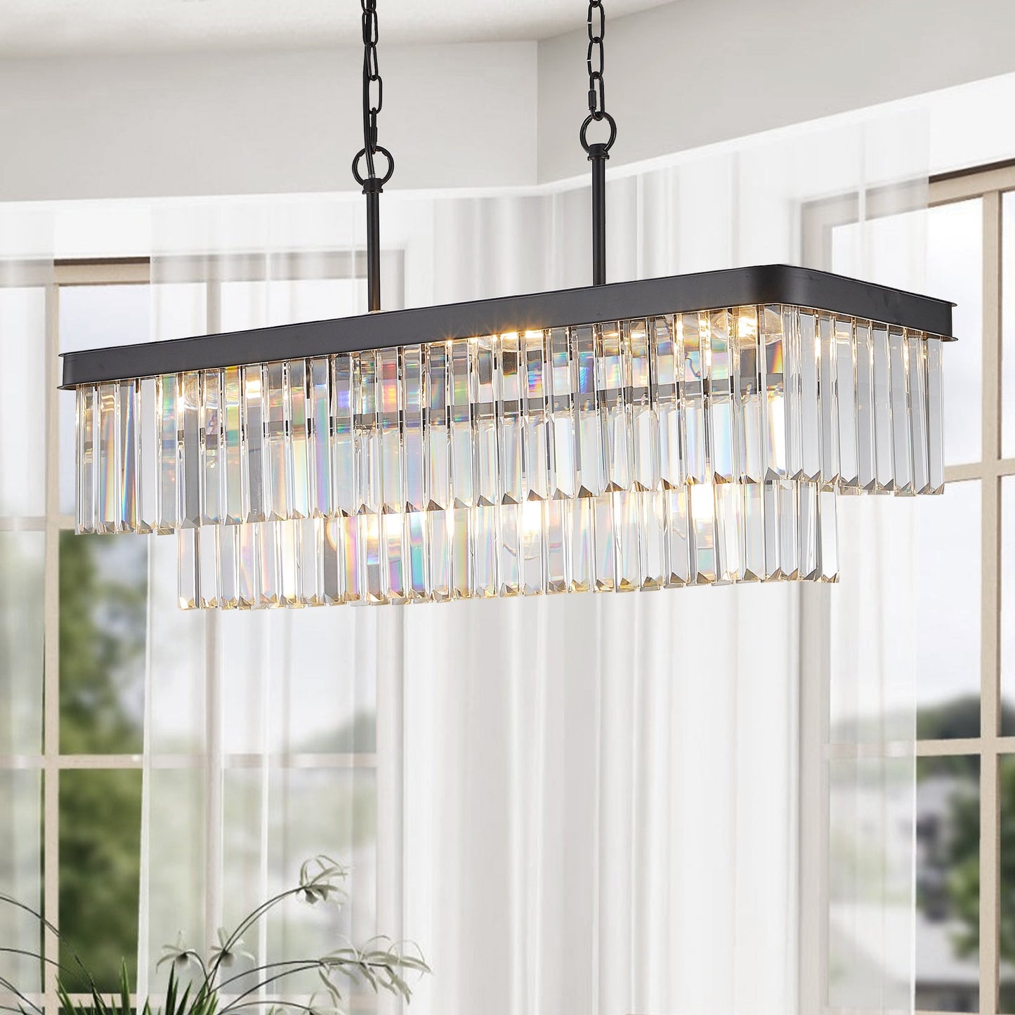 Rectangular Crystal Chandelier Adjustable