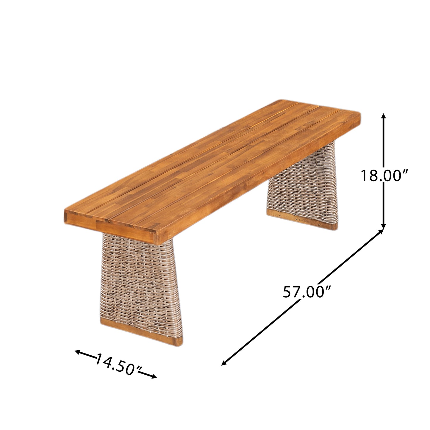 Outdoor Acacia Wood Bench Set of 2 with Teak Finish