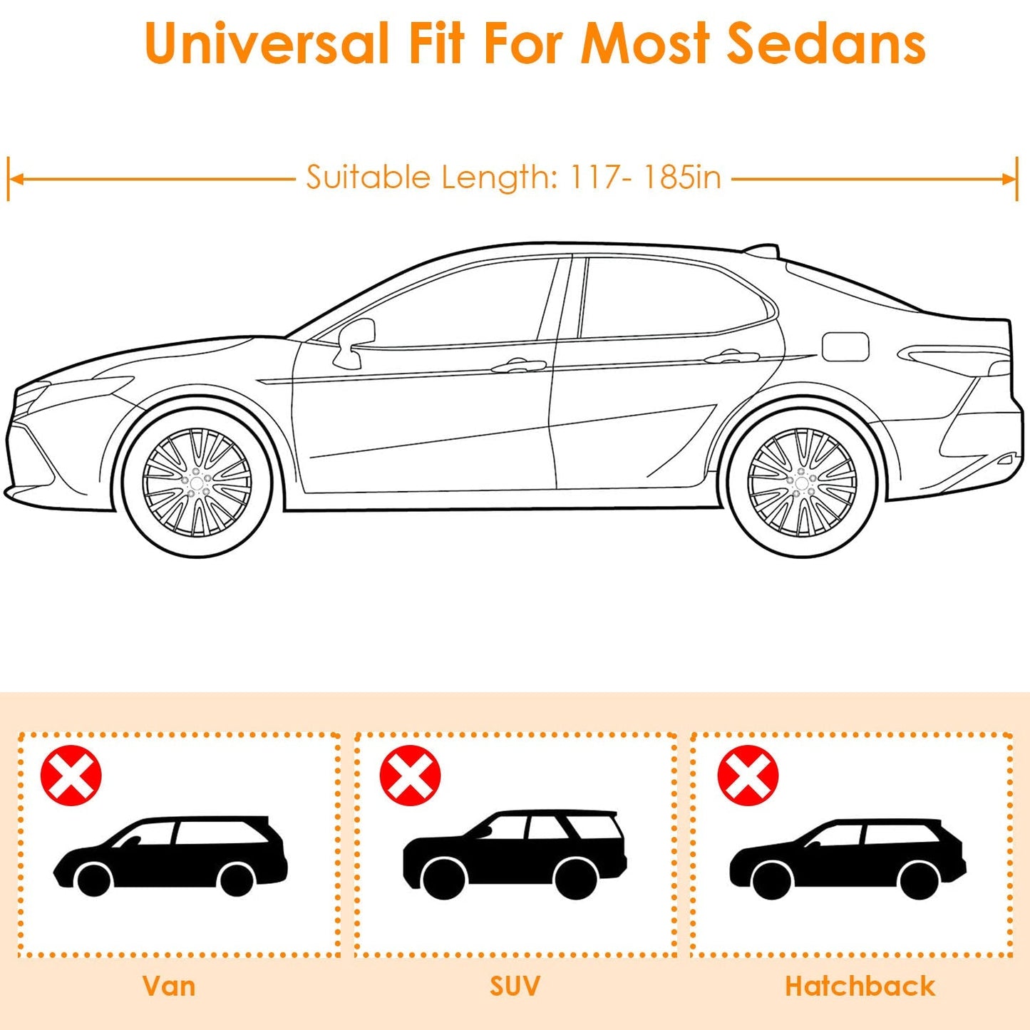 189x69x47in Full Car Cover All Weather UV Protection Automotive Cover 170T Outdoor Universal Full Cover For Sedans Up To 185in