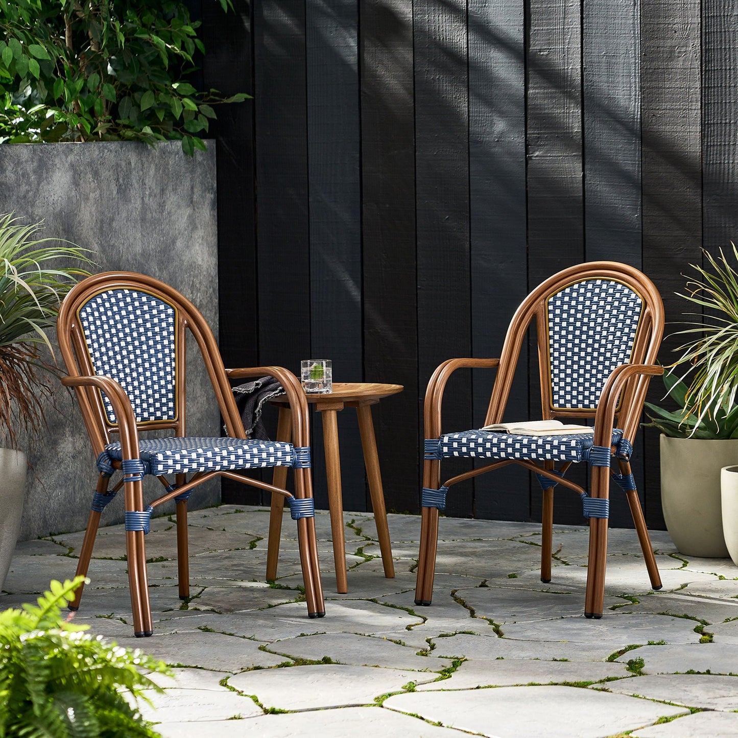 Bistro Chair With 2 Toned Checkered Pattern (Set of 2) - White / Navy