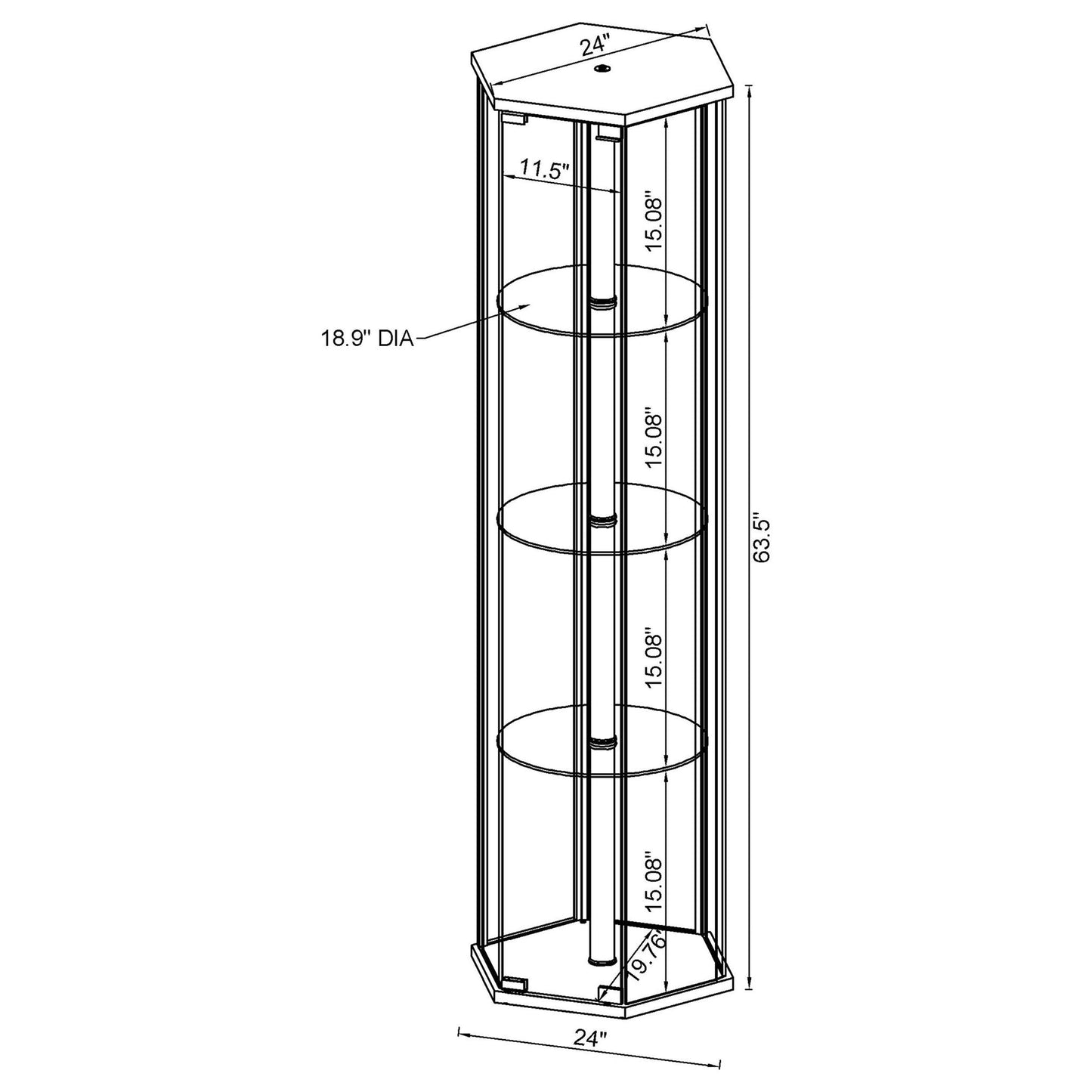 Tenley - 4 Shelf Curio Cabinet With Hexagonal Design