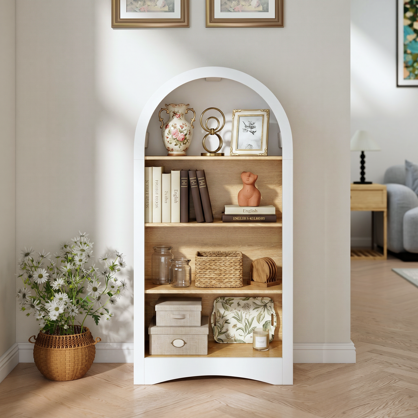 47" Freestanding Display Rack with Woodgrain Shelves