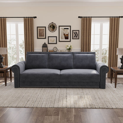 3 In 1 Convertible Sleeper Sofa With Nailhead Trim & Rolled Arm
