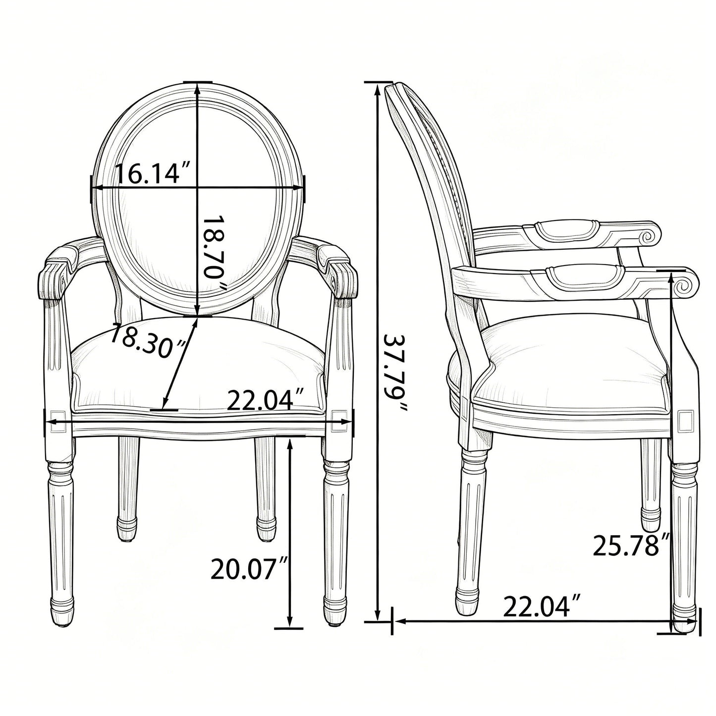 French Vintage Upholstered Fabric Dining Armchair (Set of 2) - Beige