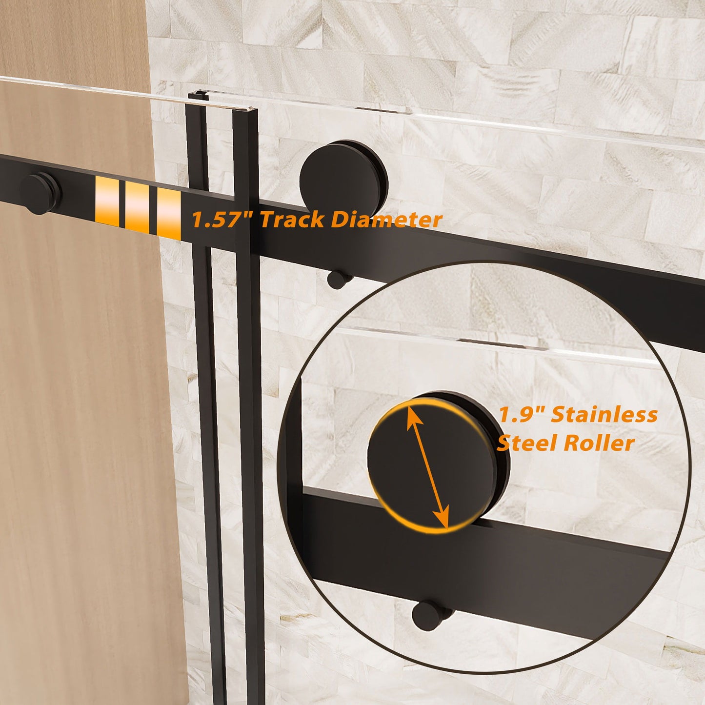 Frameless Single Sliding Shower Door, Square Tube Track