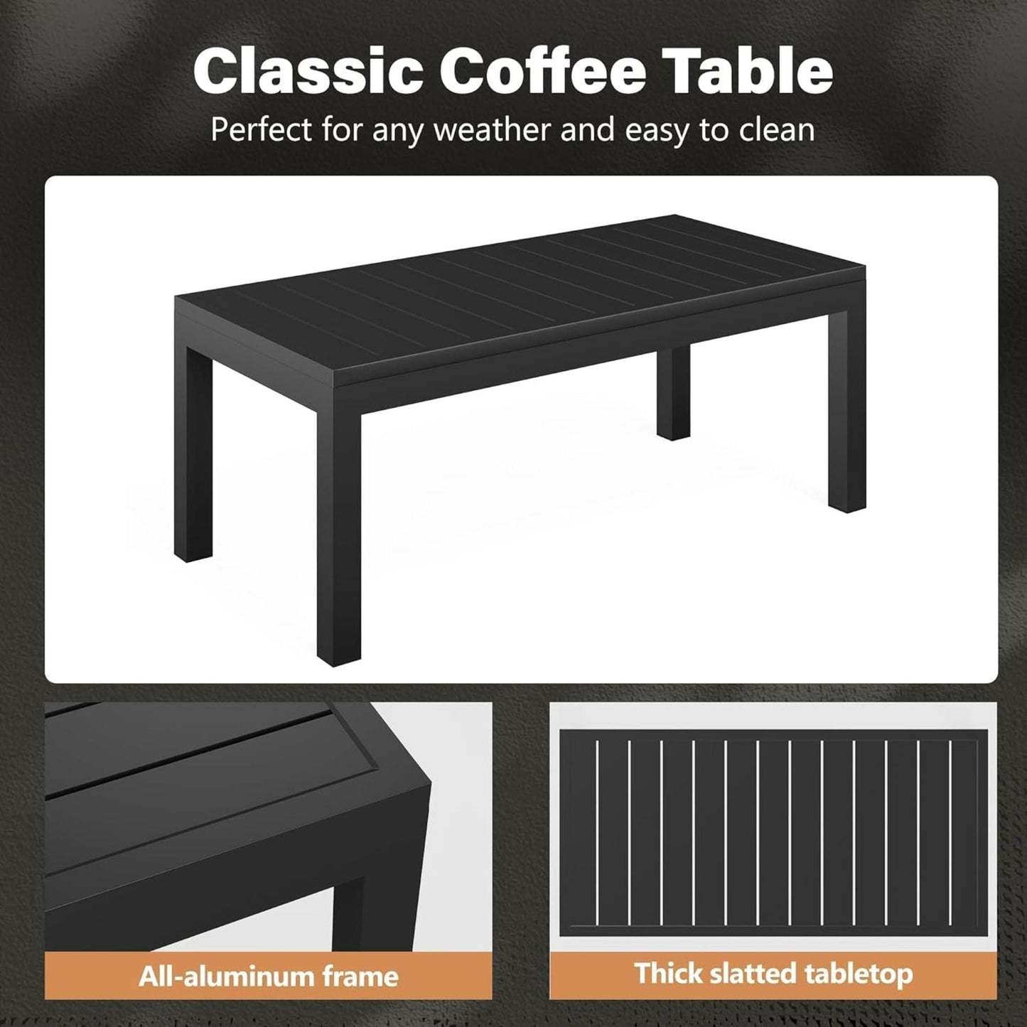 All Weather Slatted Outdoor Coffee Table For Garden - Black
