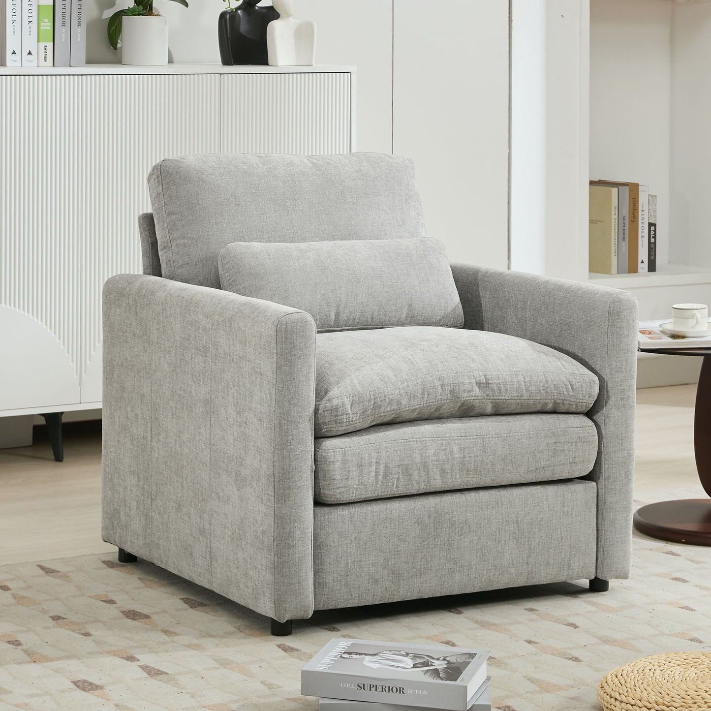 Cozy Upholstered Cushion Armchair For Living Room