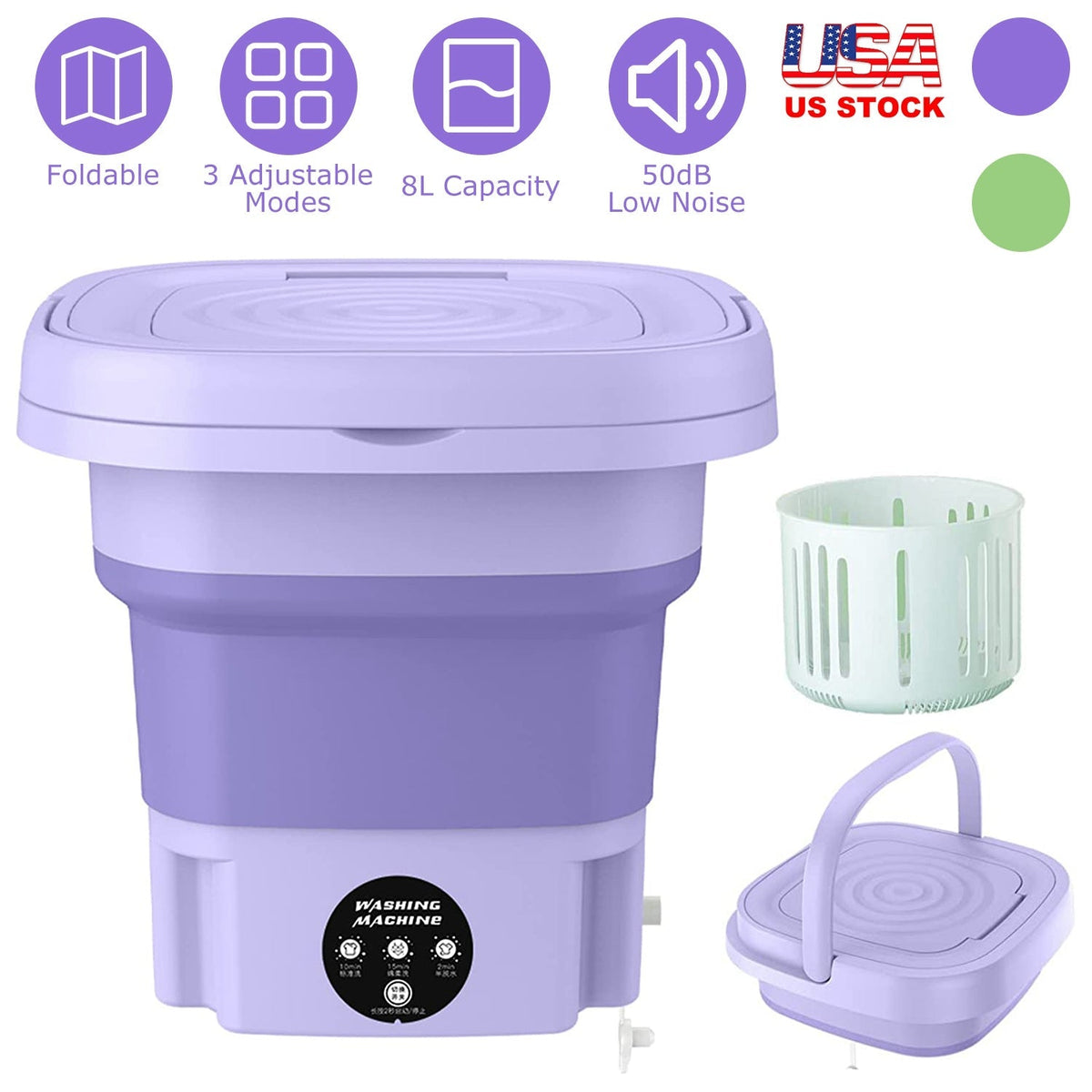 Portable Washing Machine Foldable Laundry Machine with Detachable Drain Basket 3 Modes Electric Clothes Washer for Underwear Socks Towels Baby Clothes