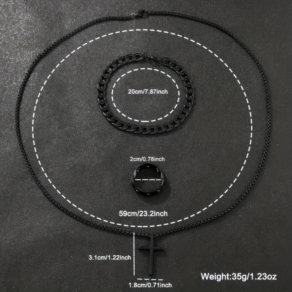 Men's Fashion Watch Ring Necklace Bracelet Set - Stainless Steel Jewelry Collection for Daily Wear