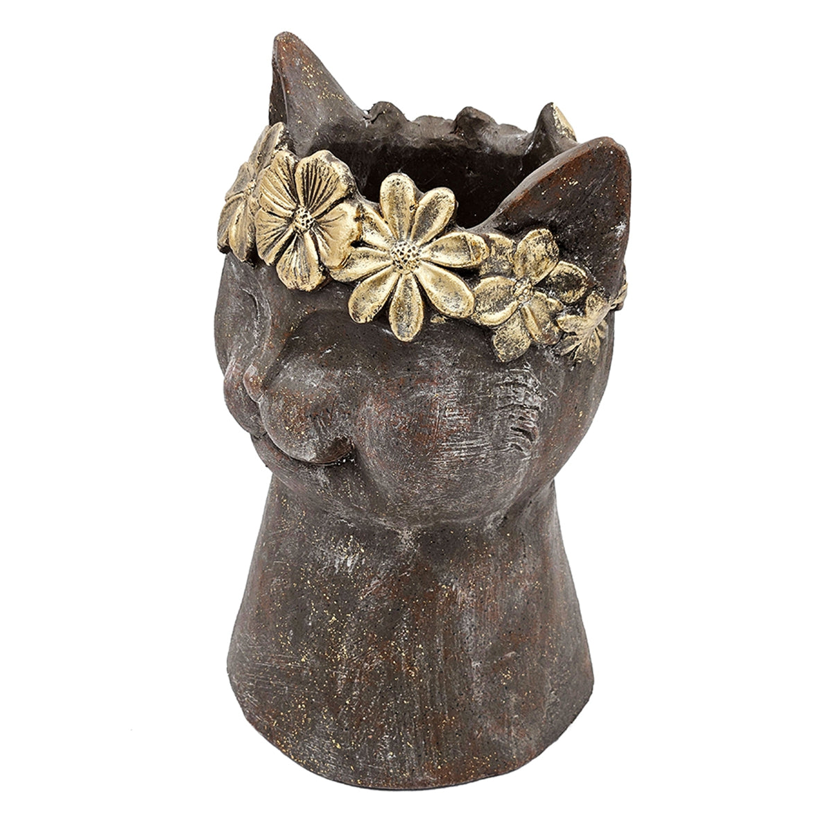 8.5x7.7x12.4" Magnesium Cat Statue Planter with Textured Finish